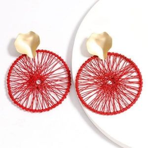 Red Dream Catcher woven earrings